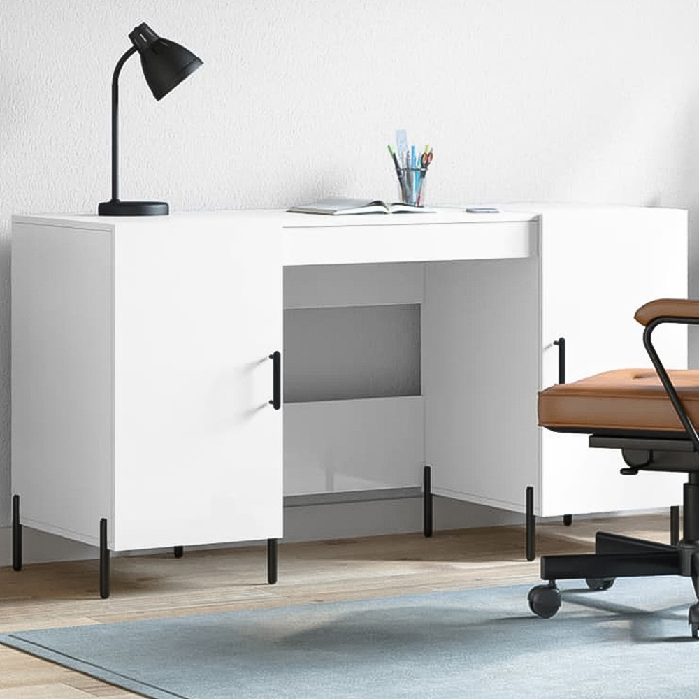 vidaXL 2 Door Computer Desk High Gloss White Image 1
