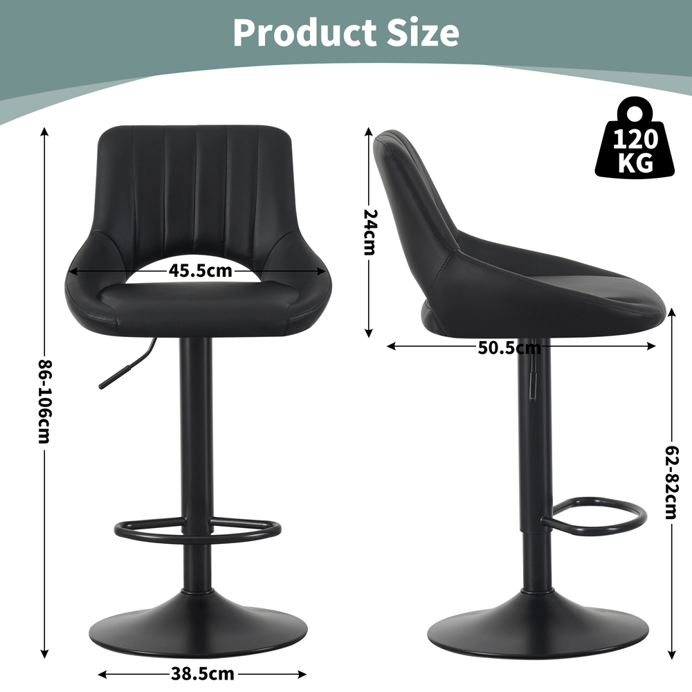 Stacey Black Height Adjustable Kitchen Bar Stool with Footrest Set of 2 Image 5