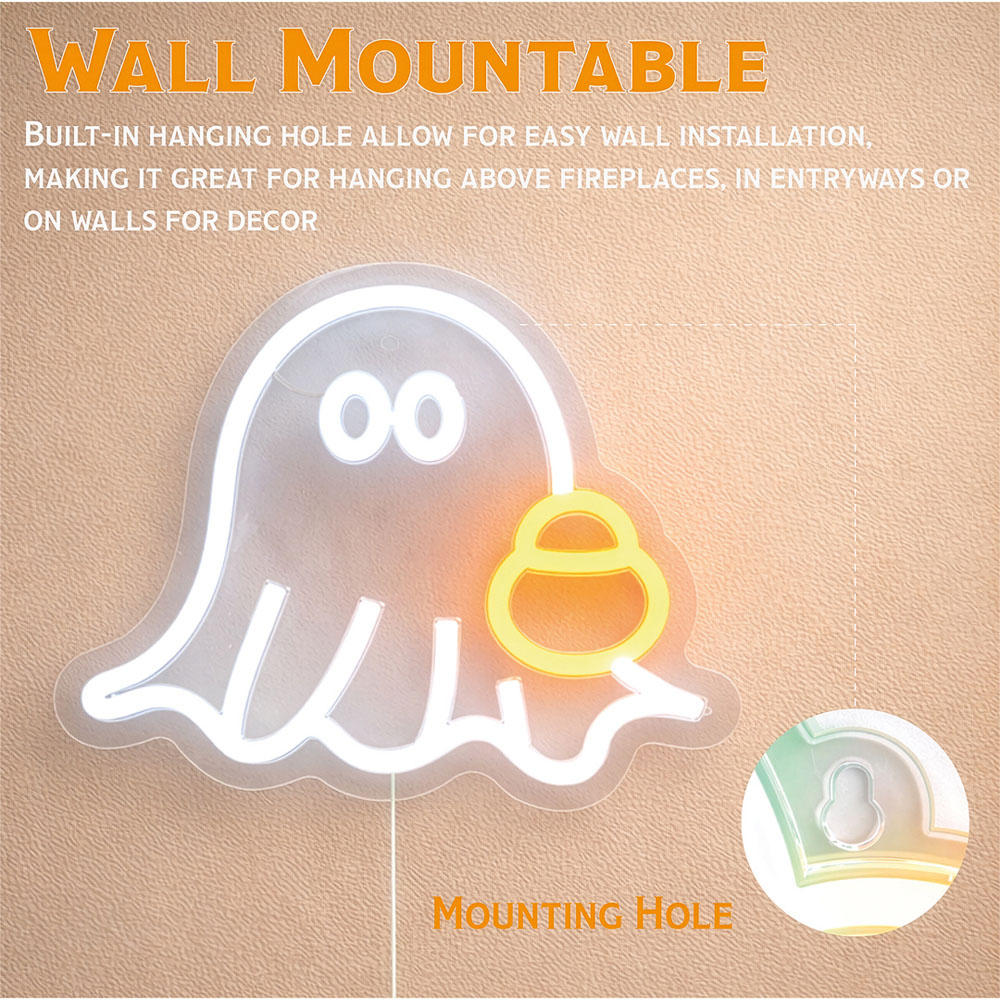 FXLab Ghost Silhouette Neon Light Indoor Halloween Decoration 33 x 28cm Image 4