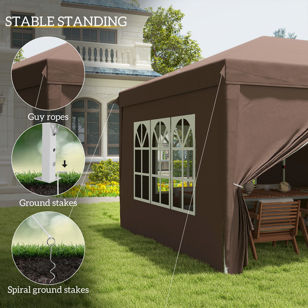 Outsunny 3 x 6m Brown Pop Up Gazebo with Sides Image 6