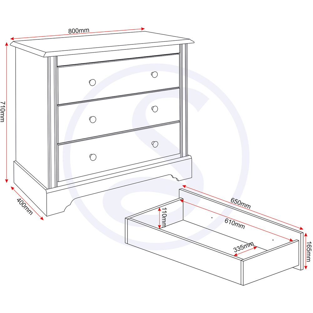 Seconique Stratford 3 Drawer White Storage Chest Image 9