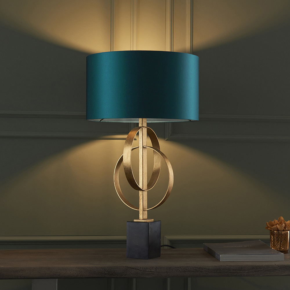 Merano Trento Antique Gold and Teal Satin Fabric Table Lamp Image 2