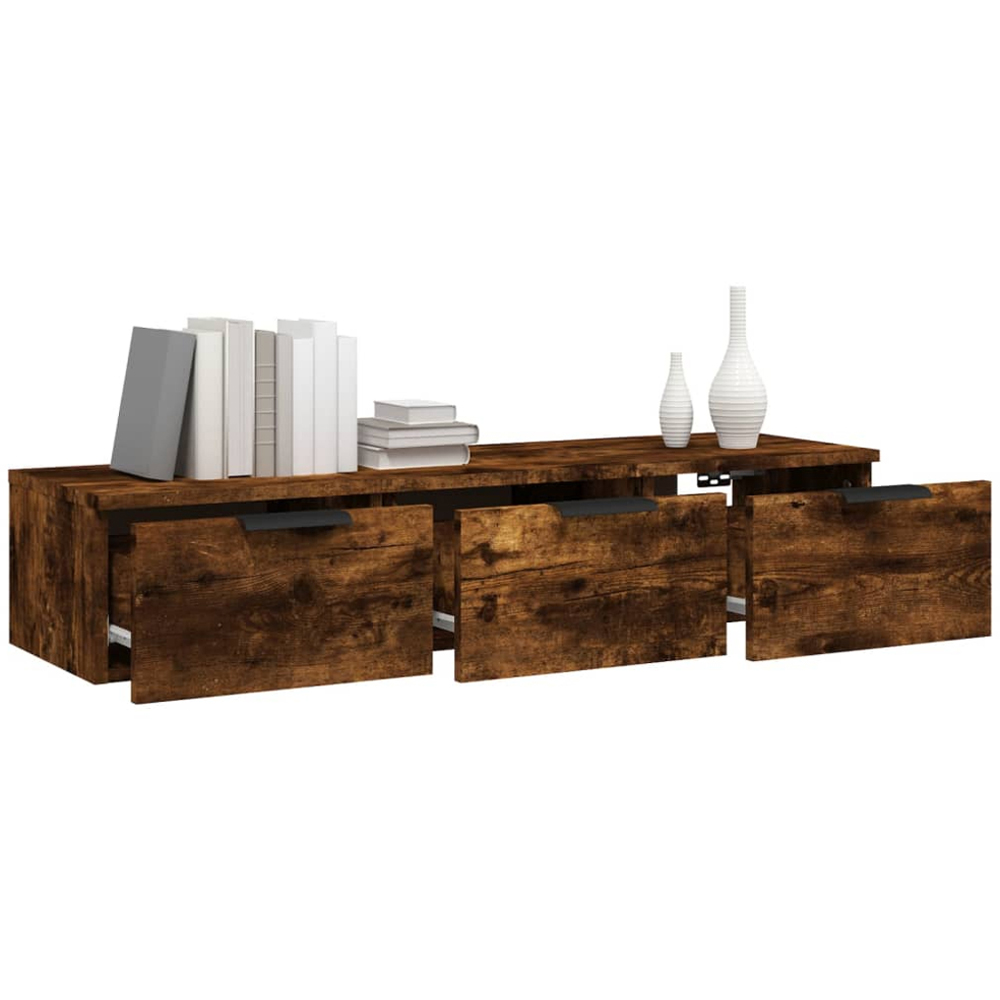 vidaXL 3 Drawer Smoked Oak Wooden Wall Cabinet Image 3