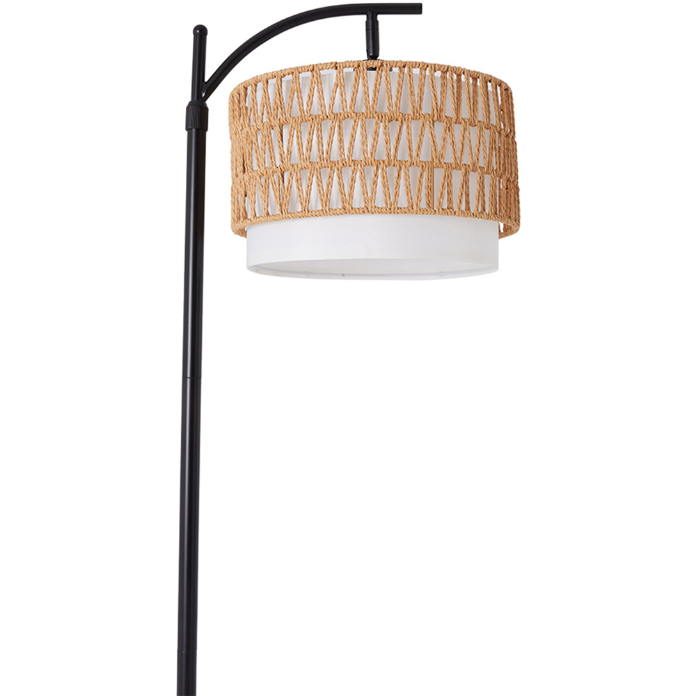 Living and Home Black and Natural Rattan Paper Rope Fabric Shade Adjustable E27 Floor Lamp Image 4