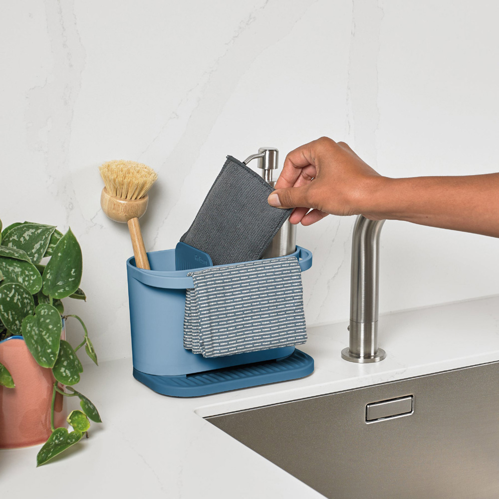 ReBorn Avon Blue Compact Plastic Sink Tidy with Drainage Tray Image 5