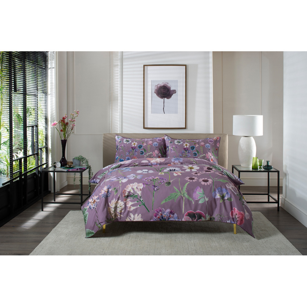 The Lyndon Company Botanical Flower Lilac King Size Duvet Set Image 3