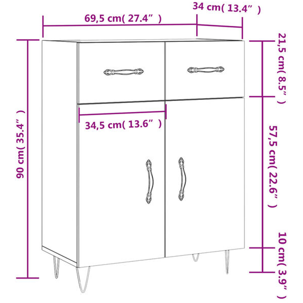 vidaXL 2 Door 2 Drawer Smoked Oak Sideboard Image 6