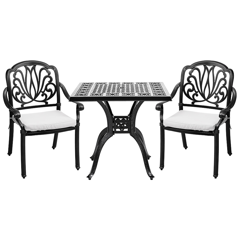 Living and Home 2 Seater Black Cast Aluminium Bistro Set Image 2