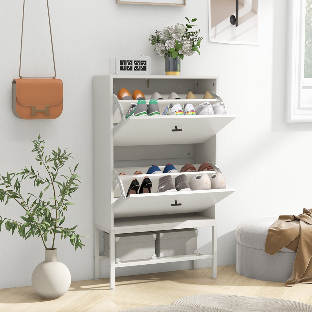 Costway 2 Drawer Single Shelf White Shoe Storage Cabinet Image 3