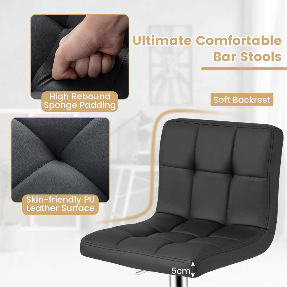 Costway Black PU Leather Bar Stool Set of 2 Image 6