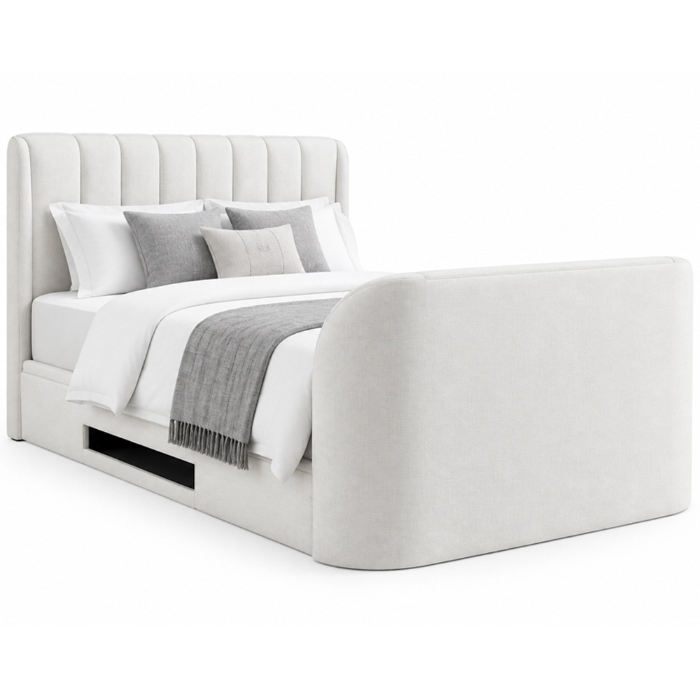 Webb Daniels Mayfair King Size Natural Fabric Ottoman Media TV Bed with 2.1 Soundbar Image 2