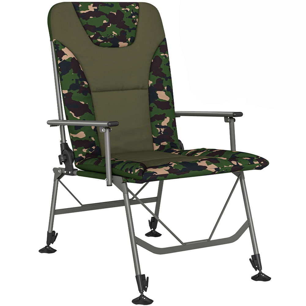 Outsunny Camouflage Padded Foldable Reclining Camping Chair Image 1