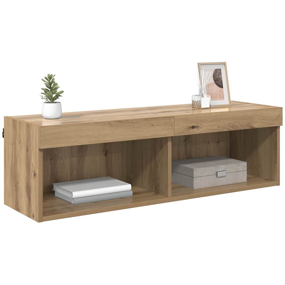 vidaXL 2 Shelf Old Wood Wall Mounted Wide TV Cabinet with LED Light Image 3