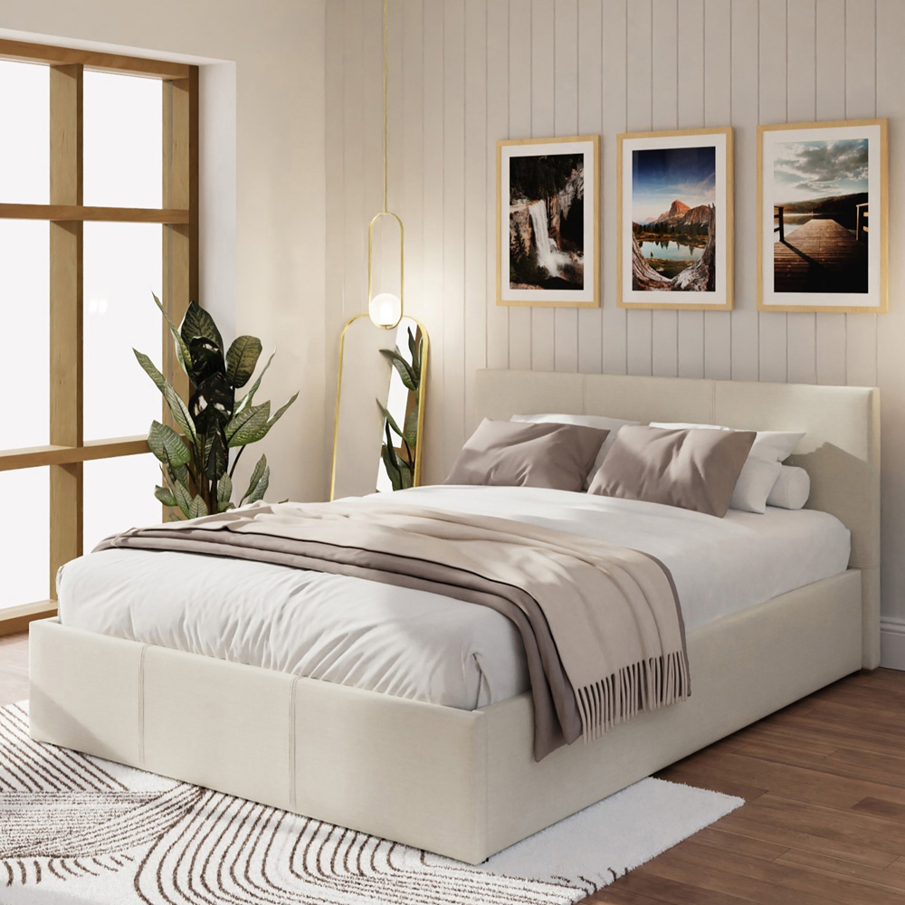 GFW Small Double Natural Hopsack Fabric End Lift Ottoman Bed with Bonnell Mattress Image 1