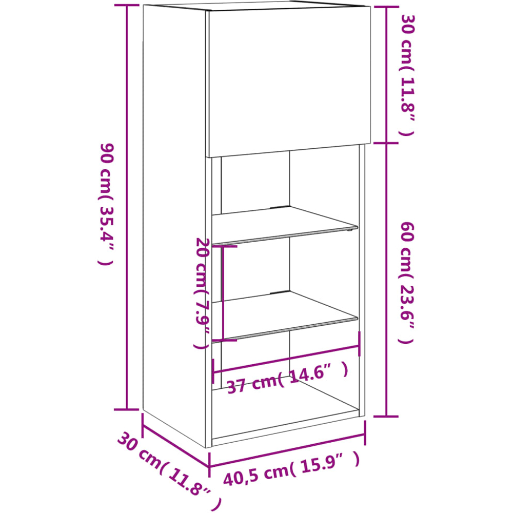 vidaXL 3 Glass Shelf Single Door Concrete Grey Wall Mounted TV Cabinet Set of 2 Image 6
