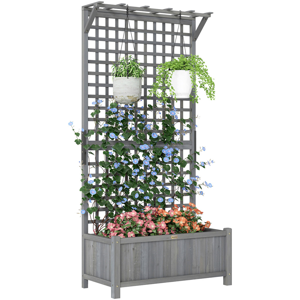 Outsunny Dark Grey Wooden Planter with Trellis 182 x 90 x 45cm Image 1
