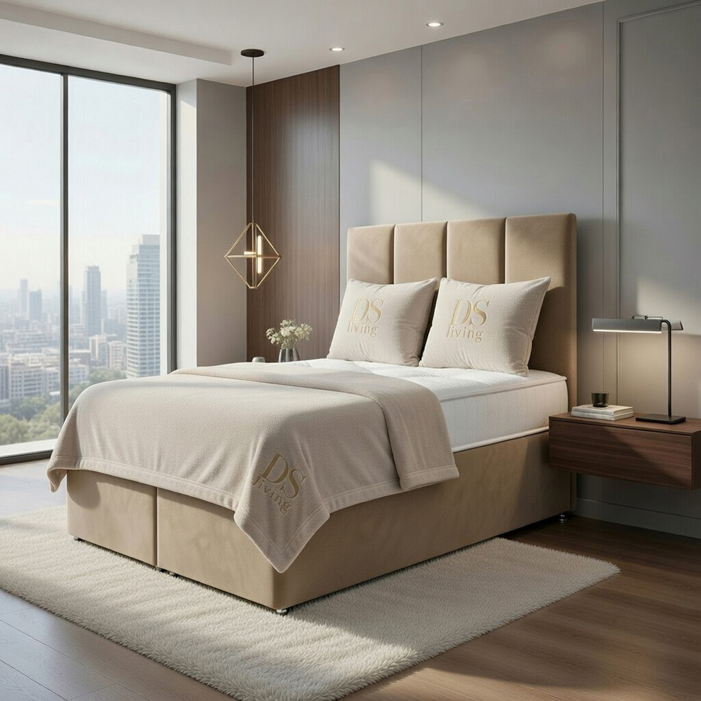DS Living Harmony King Size Coffee Plush Velvet Ottoman Bed Image 4
