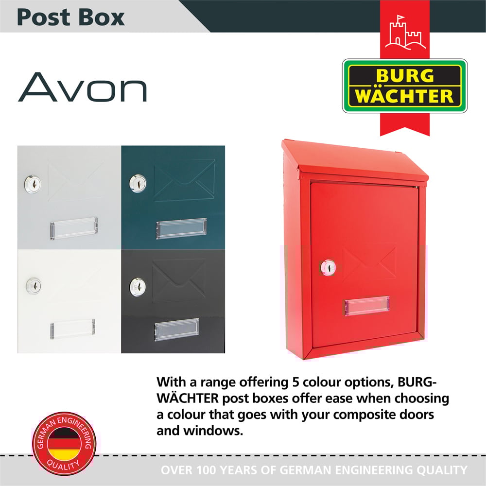 Burg-Wachter Avon Red Galvanised Steel Wall Mounted Top Opening Lockable Post Box 30 x 21 x 7cm Image 4