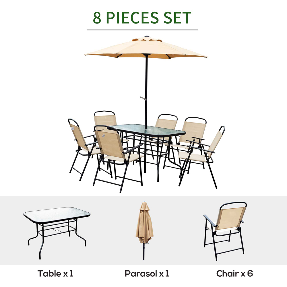 Outsunny 6 Seater Texteline Dining Set with Umbrella Beige Image 4
