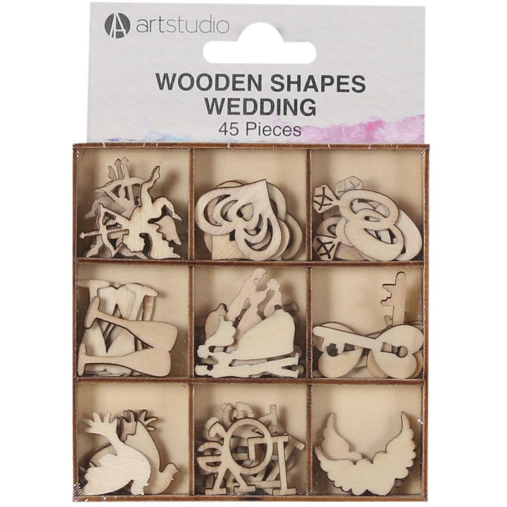 Art Studio Pack of 45 Wooden Shapes Wedding Image