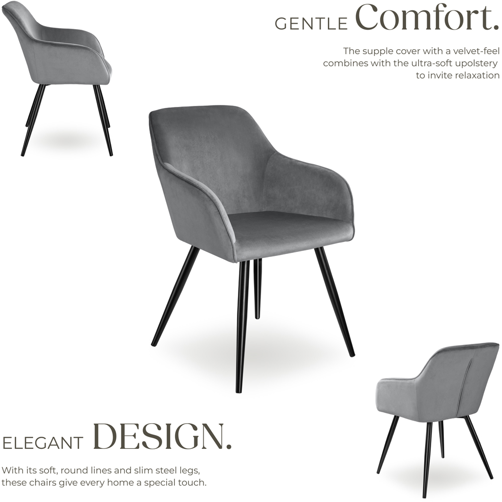 tectake Marilyn Set of 2 Grey and Black Velvet Dining Chairs Image 7