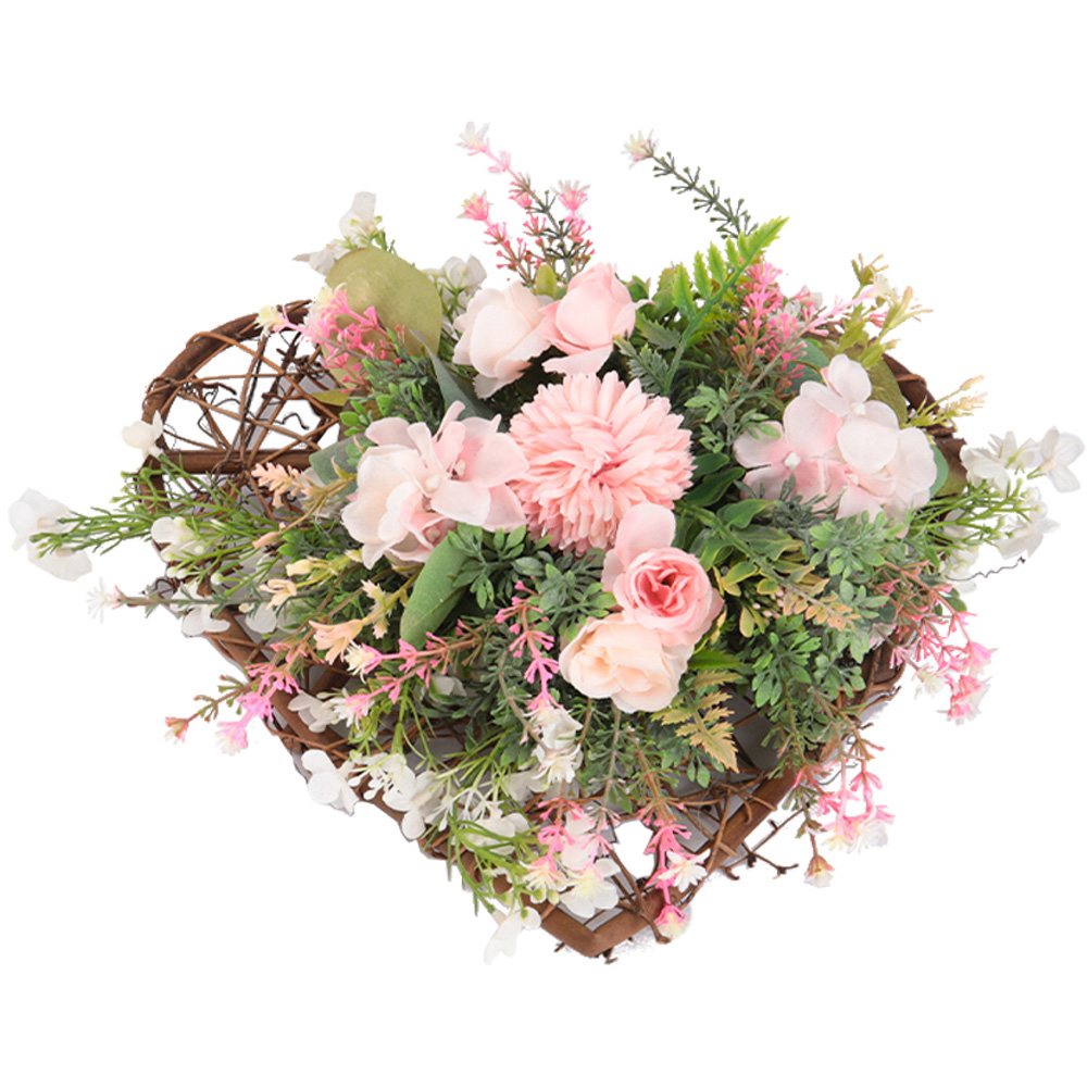 Living and Home Rustic Artificial Assorted Flowers Heart Shape Wreath 30cm Image 1