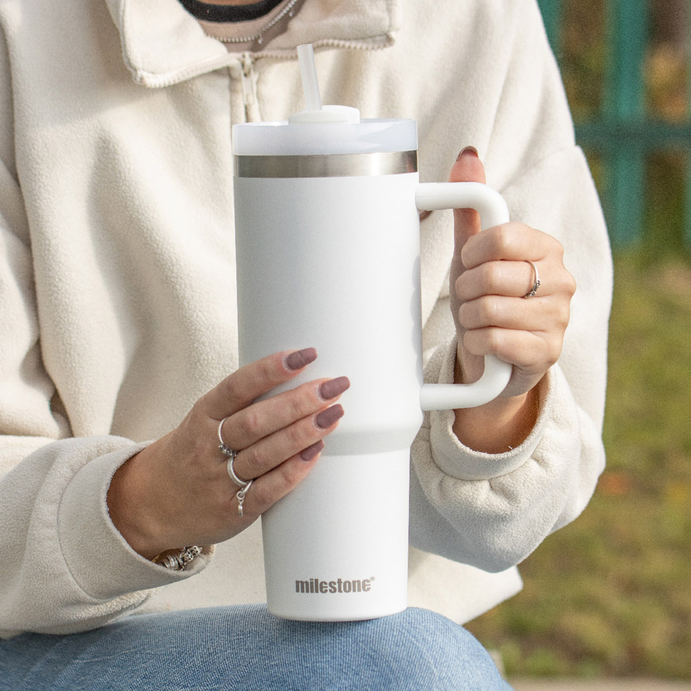 Milestone Camping Pure White Insulated Travel Tumbler 1L Image 2