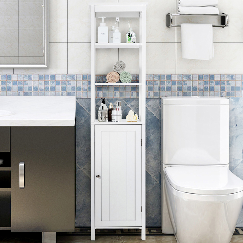 Costway Single Door 3 Shelf White Freestanding Floor Cabinet Image 1
