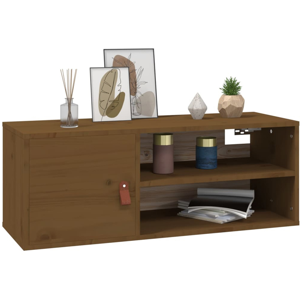 vidaXL Single Door 2 Shelf Honey Brown Solid Pine Wood Wall Cabinet Image 2