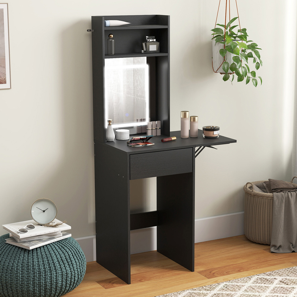 Portland Black Compact Dressing Table with Lighted Mirror Image 7