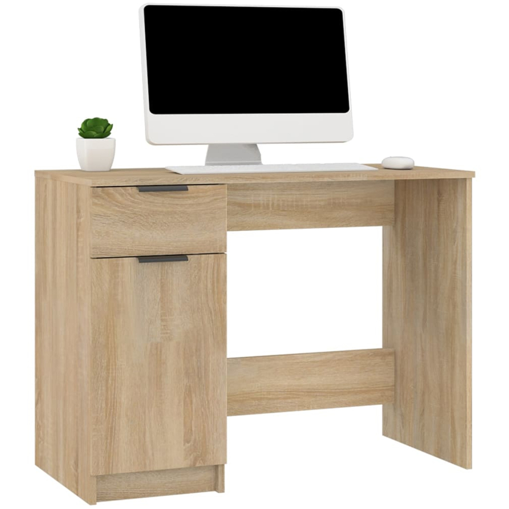 vidaXL Single Door Single Drawer Computer Desk Sonoma Oak Image 3