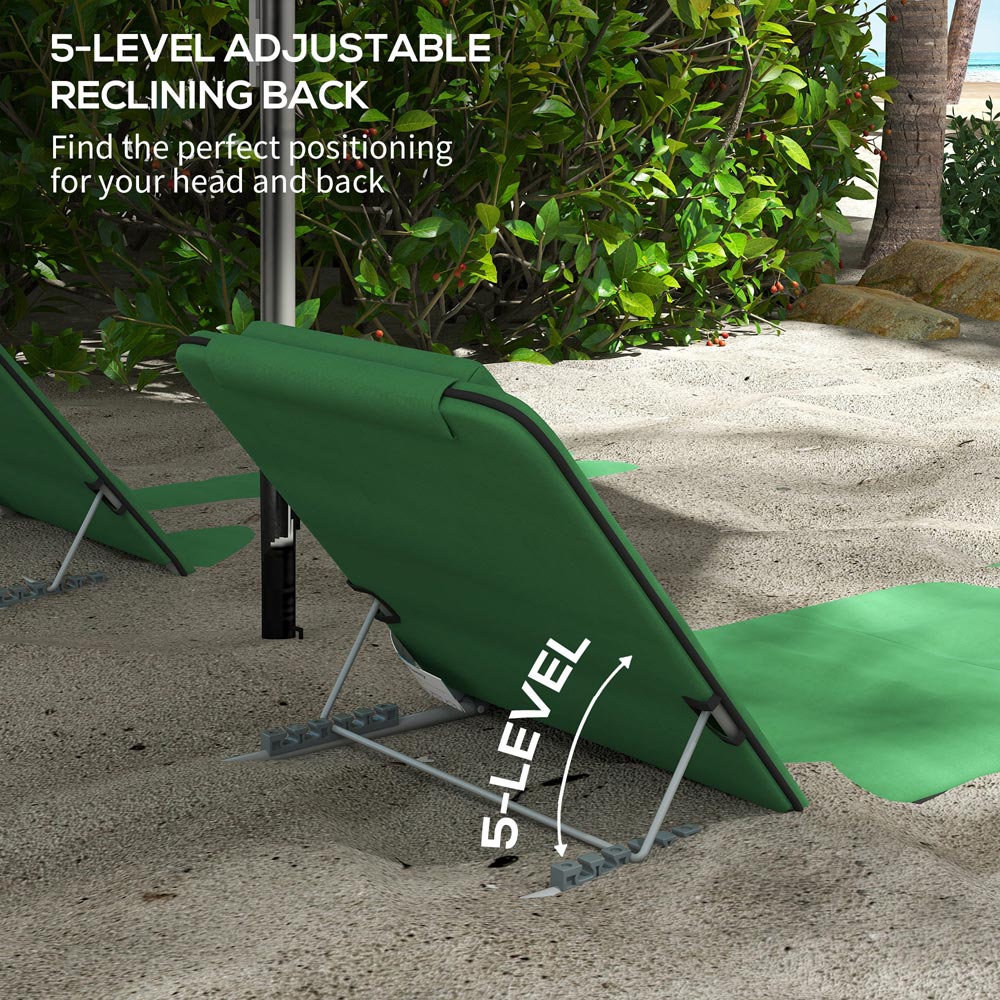 Outsunny Set of 2 Green Adjustable Folding Sun Lounger Image 7