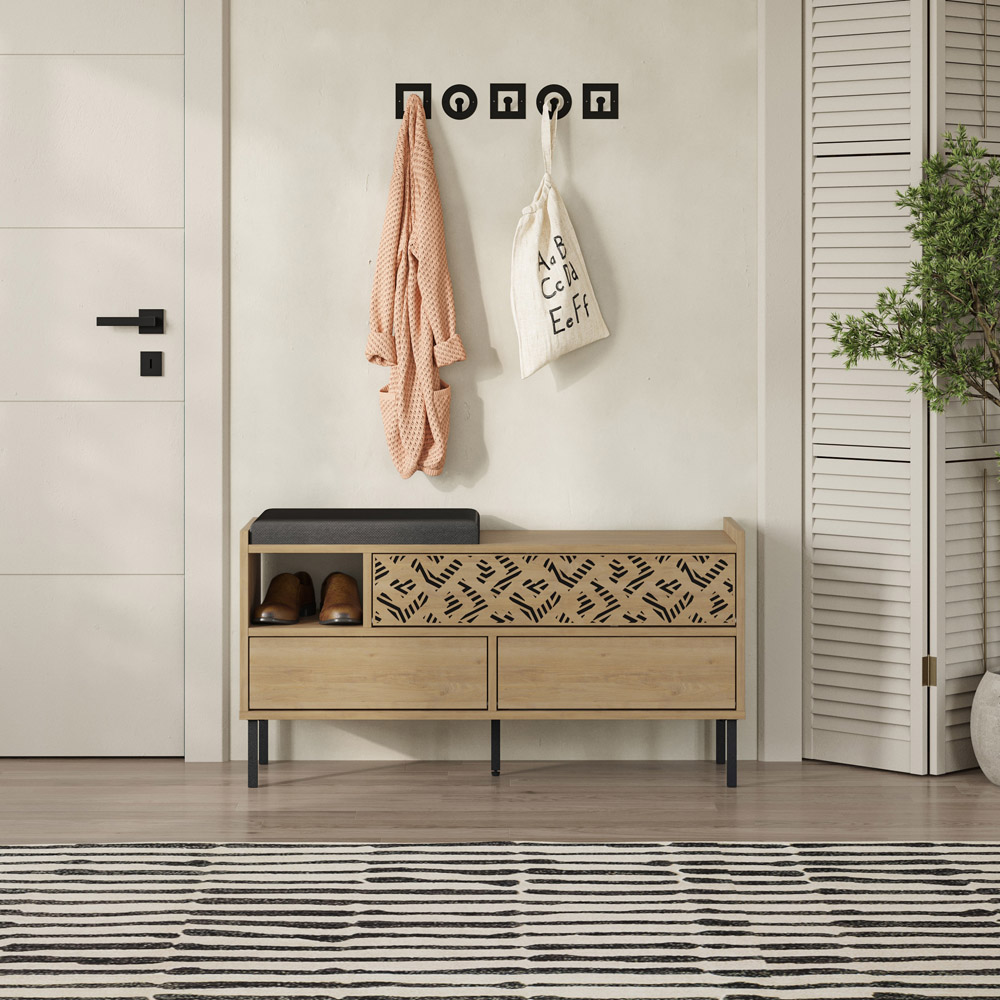 Decortie Heaton 3 Door Single Shelf Oak Modern Shoe Storage Bench Image 5