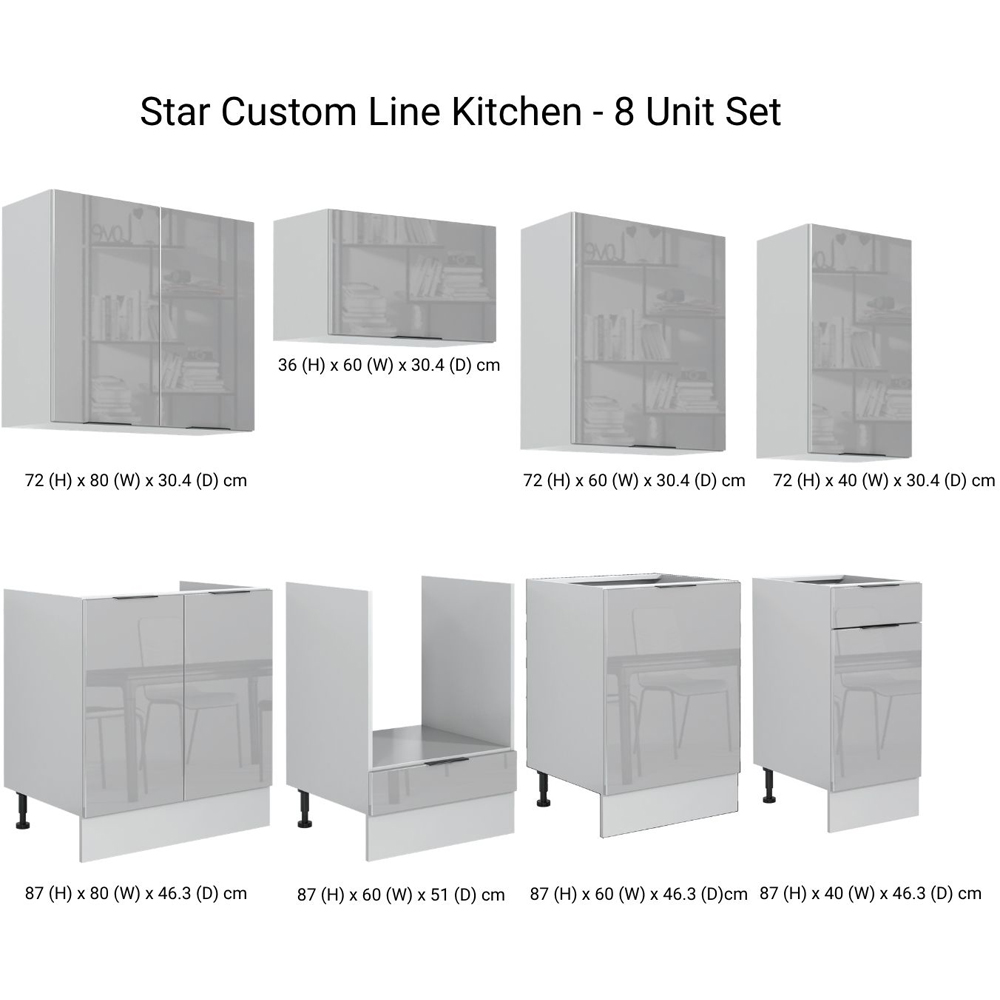 Impact Furniture Star Light Grey Gloss Kitchen Cabinet Unit Set of 8 Image 8