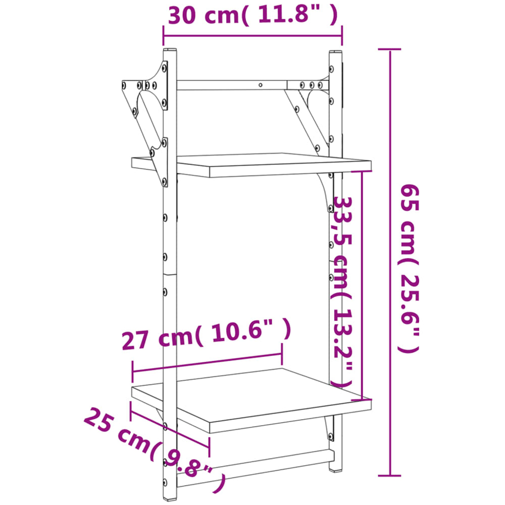 vidaXL 2-Tier Grey Sonoma Wall Shelf with Bars Set of 2 Image 8