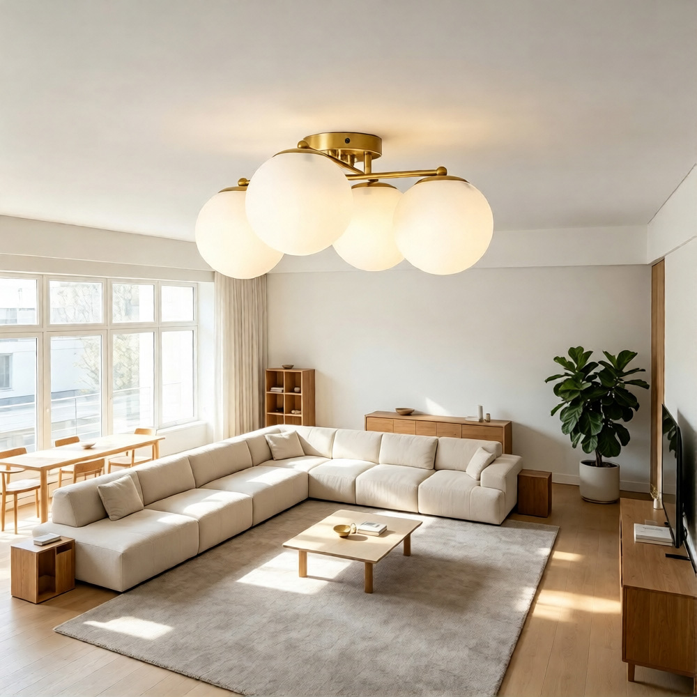 Living and Home 4 Light Gold Glass E27 Ceiling Light Image 6