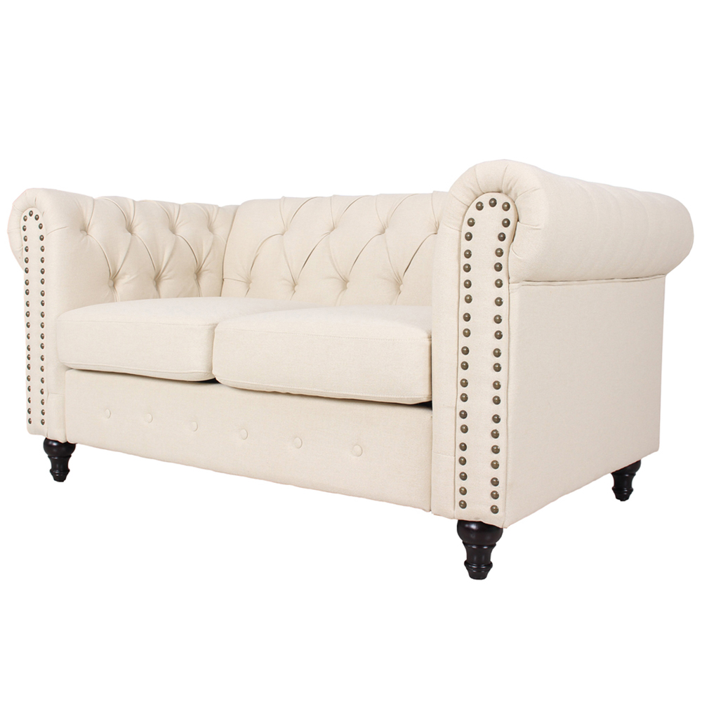Furniture One Cream Nailhead Trim Upholstered Sofa Chair Image 3