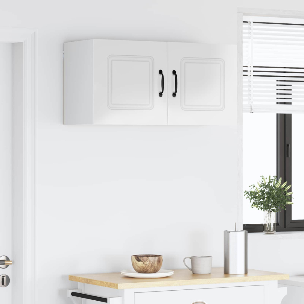vidaXL Kalmar Single Door High Gloss White Wall Mounted Square Kitchen Cabinet Set of 2 Image 9