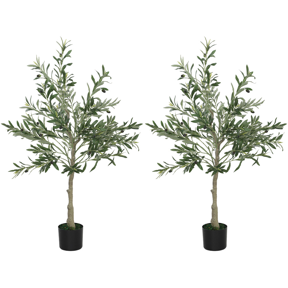 HOMCOM Silk Olive Tree Artificial Plant Pot 120cm 2 Pack Image 1
