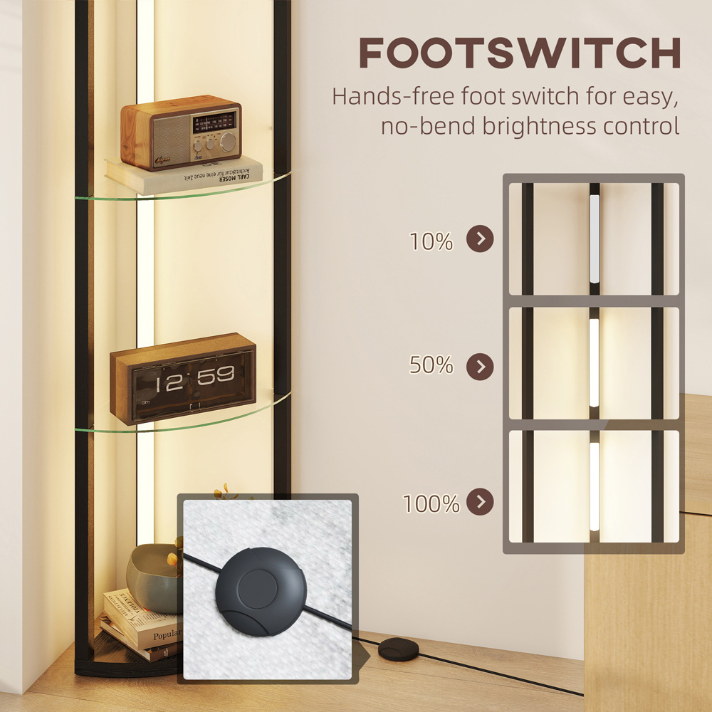 HOMCOM 4 Shelf Corner Dimmable LED Floor Lamp with Foot Switch Image 6