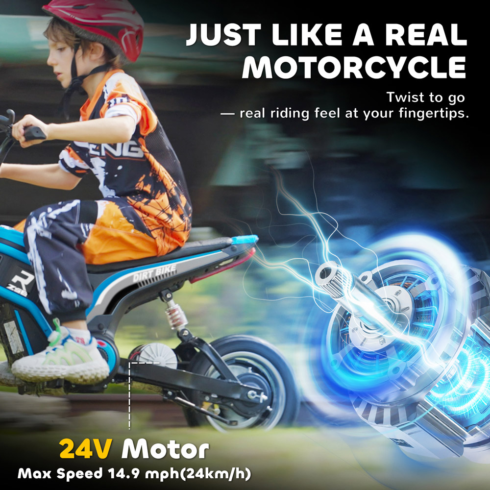 Tommy Toys Blue Kids Electric Motorbike with Twist Grip Throttle 24V Image 5