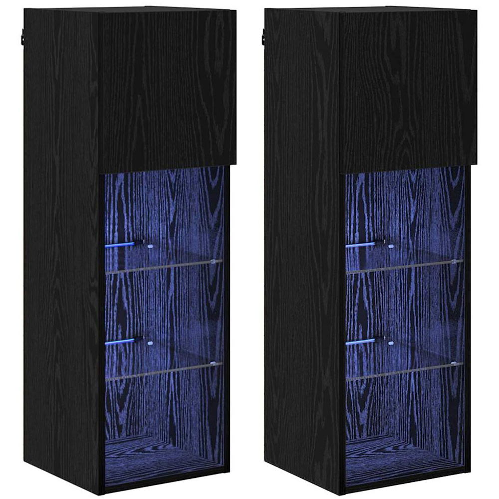 vidaXL Single Door 3 Shelf Black Oak Wall Mounted LED TV Unit Set of 2 Image 2
