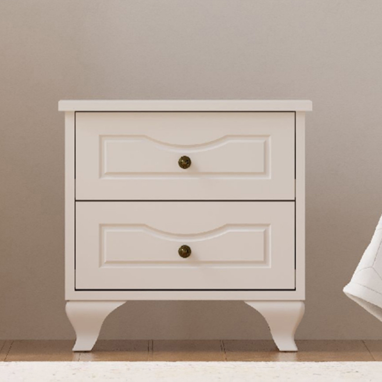 Evu ANNE 2 Drawers White Bedside Table Image 1