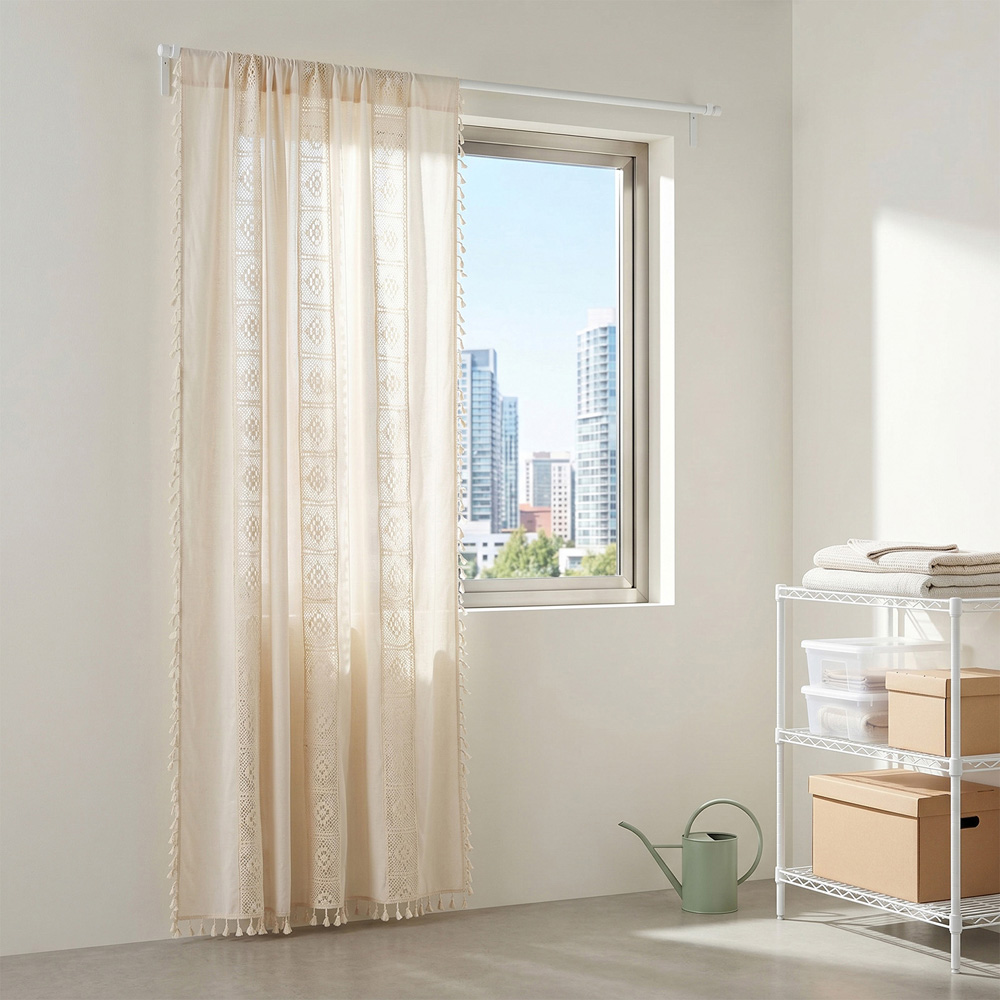 Living and Home Beige Bohemian Semi Sheer Diamond Pattern Curtain 240 x 150cm Image 7