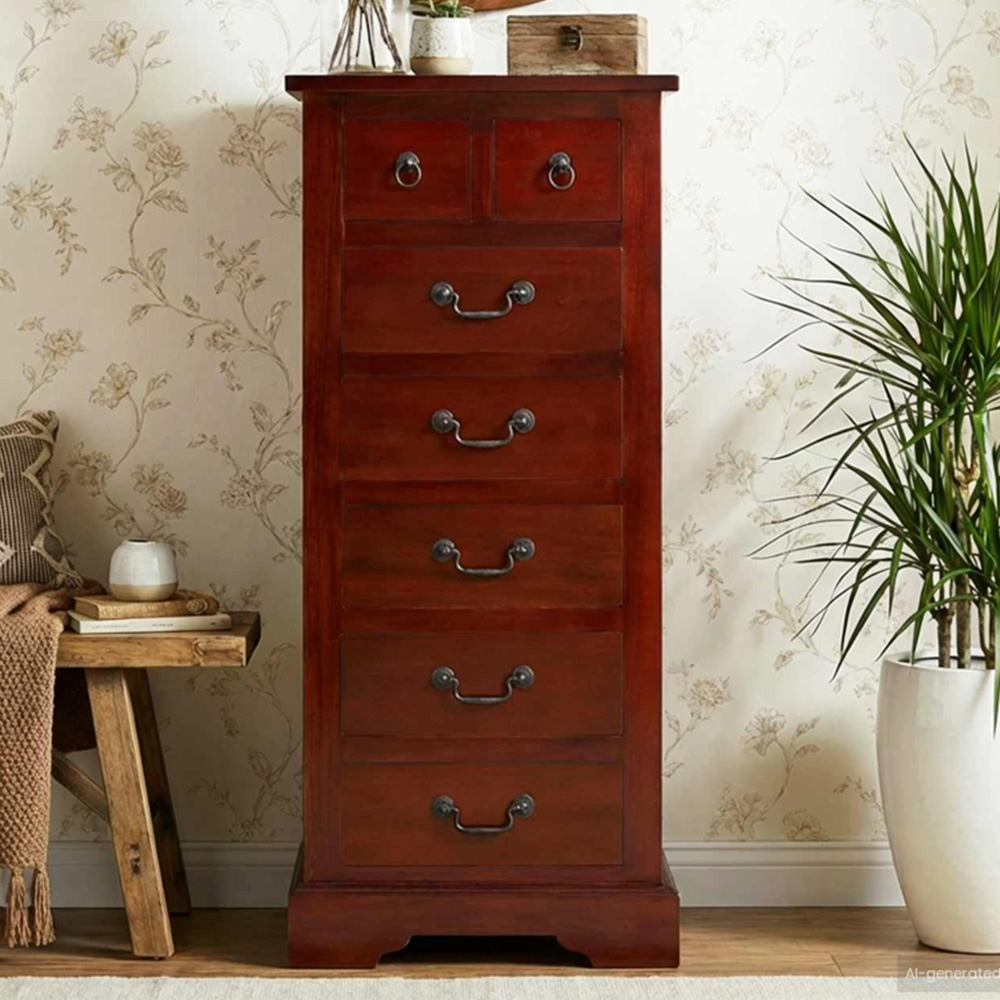 vidaXL 7 Drawer Solid Mahogany Wood Tall Chest of Drawers Image 1