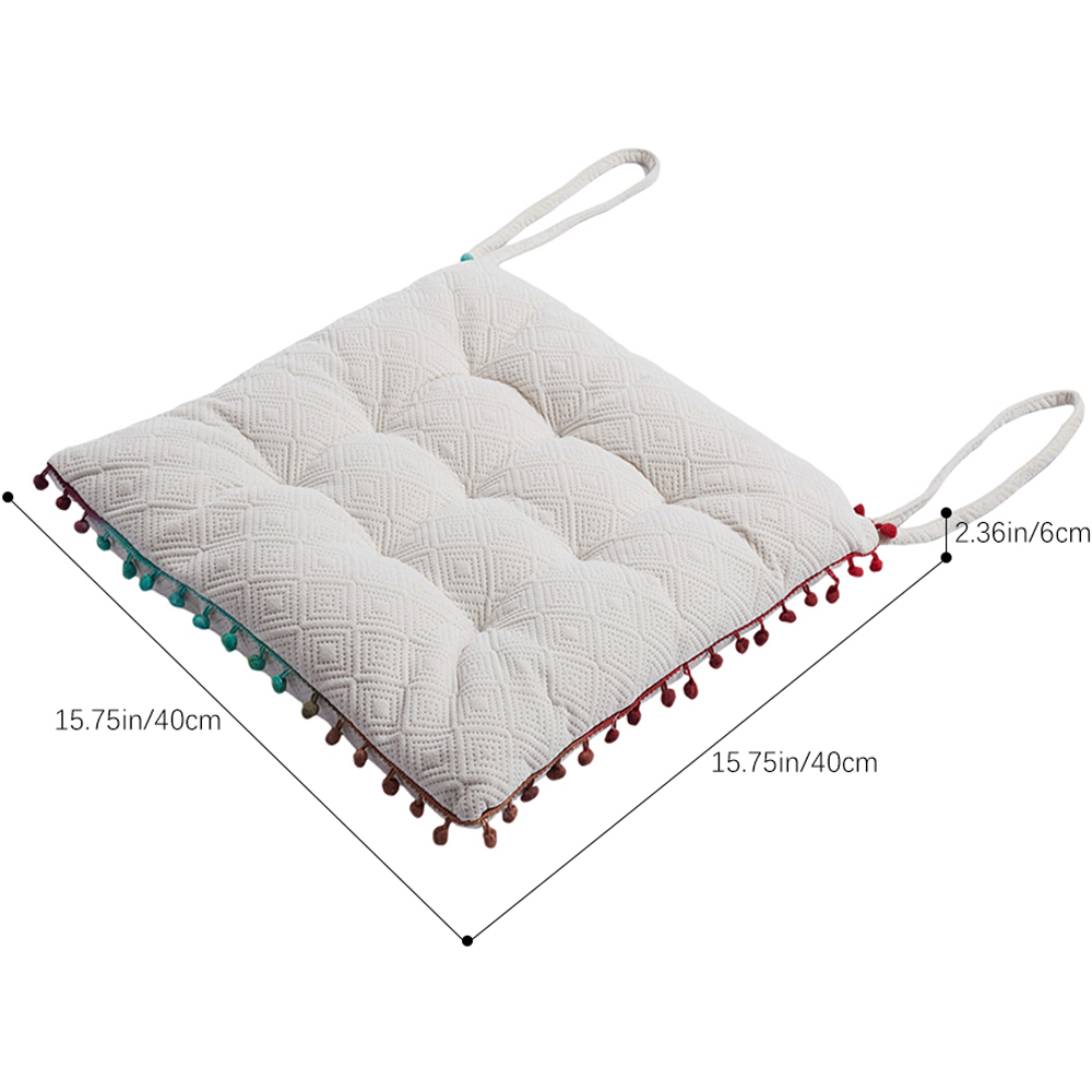 Living and Home White Square Dining Chair Cushion with Pom Poms 40 x 40cm Image 8