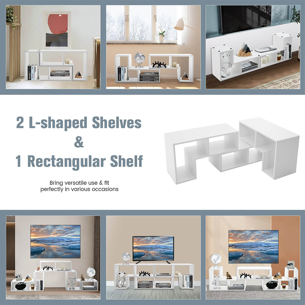 Costway 6 Shelf White Convertible TV Unit Image 5