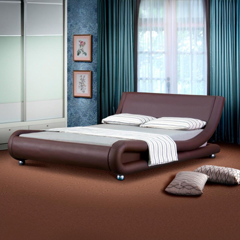 Brooklyn Double Brown Italian Faux Leather Bed Frame Image 1