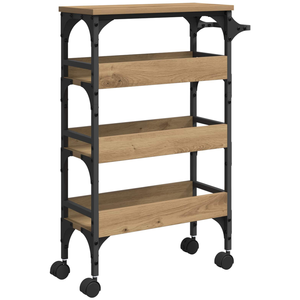 vidaXL 3 Shelf Artisan Oak Kitchen Trolley with Handle Image 4