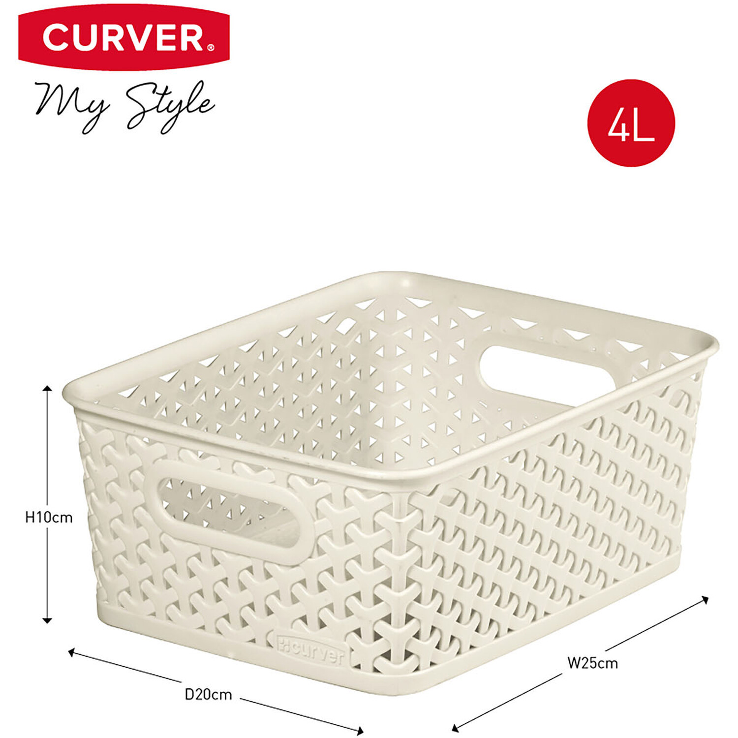 Curver My Style 4L Vintage White Rectangular Storage Basket Image 5
